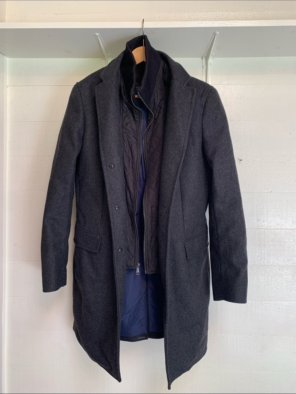 Banana Republic Charcoal Gray Wool Pea Coat with Navy Liner